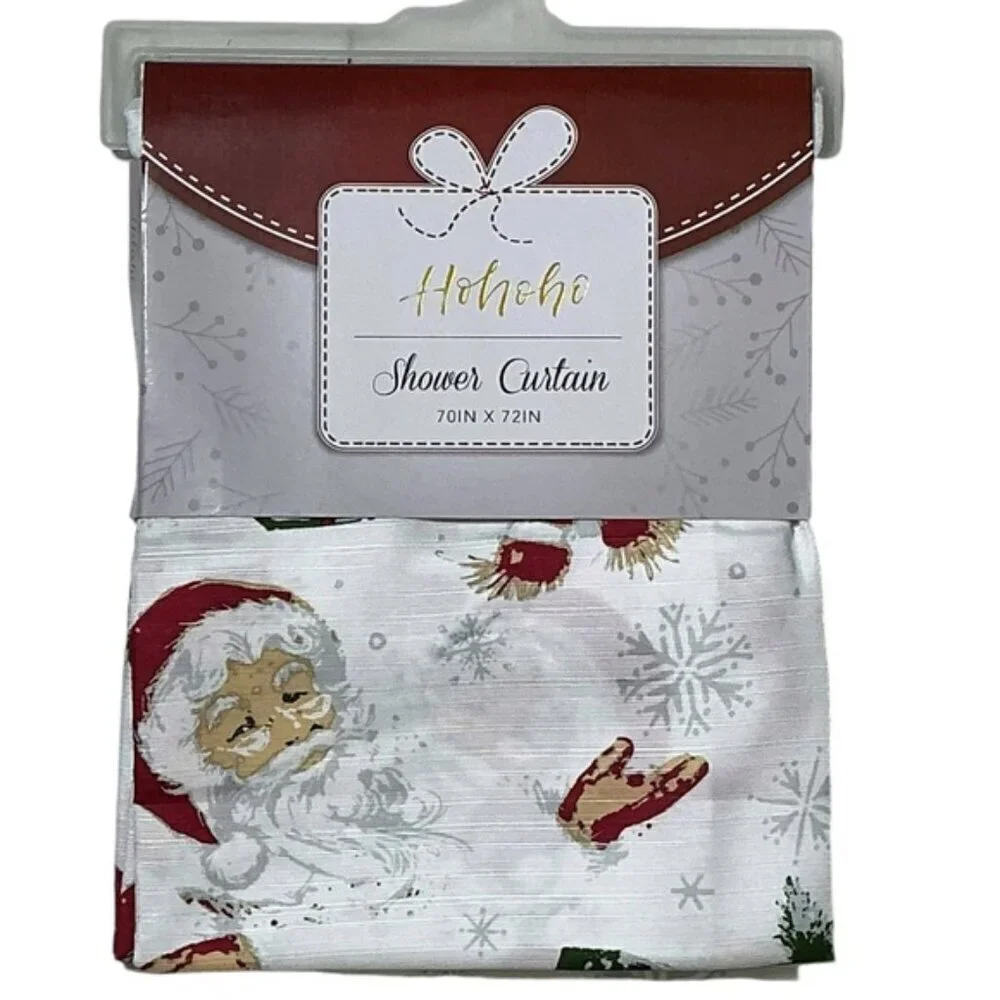 Holiday Shower Curtin Fabric Santa Snowman Christmas Bath Decor 70 x 72 Inch